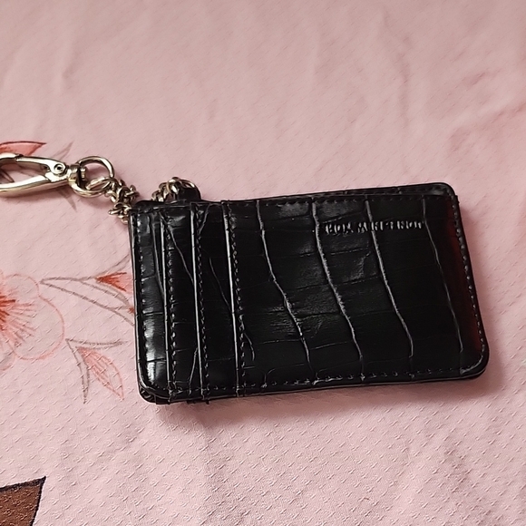 Black Croc-Embossed Card Holder Keychain - Picture 1 of 7